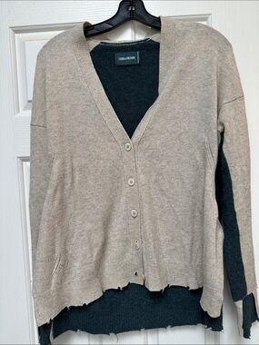 Zadig & Voltaire Two-Tone Beige and Black V-Neck Cardigan